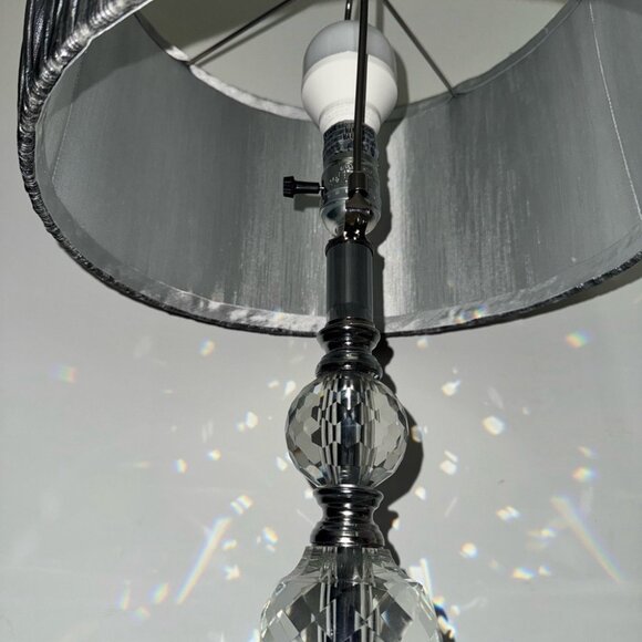 Lamp diamond base crystal large Elegant Silver Table Lamp with Textured Shade - Picture 5 of 8